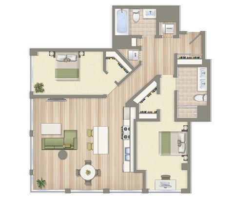 Floor plan for 2 beds, 2 baths, 1132 sqft